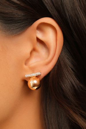 Brinco Bola Lisa Palito Cravejado Cristal Banhado a Ouro 18K