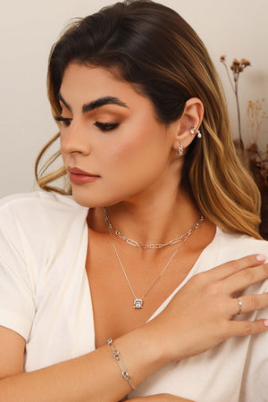 Anel Entrelaçado Ponto de Luz Cristal Tamanho 20 Ródio Branco