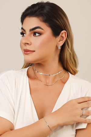 Anel Ajustável Corações Cristal Tamanho M Ródio Branco