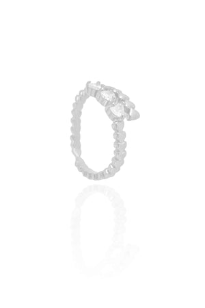 Anel Ajustável Corações Cristal Tamanho M Ródio Branco