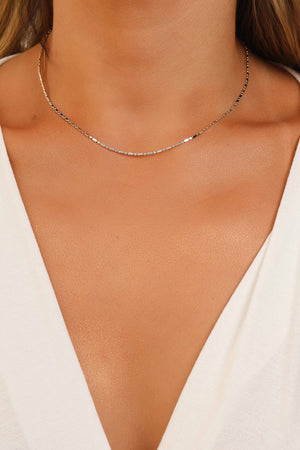 Gargantilha Plaquinhas Ovais Achatadas Ródio Branco - 40 cm