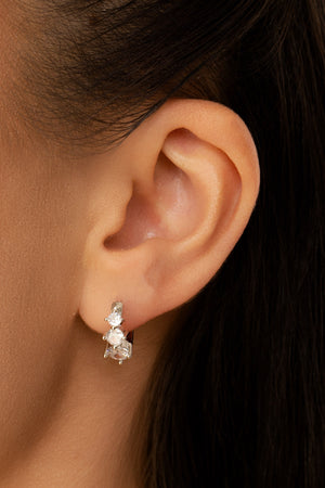 Brinco Argola Click Pontos de Luz Cristal 1.4 cm Ródio Branco