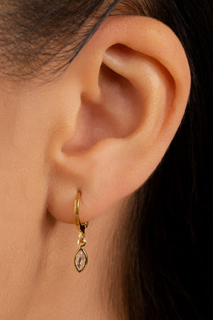 Brinco Argola Click Navete Cristal 2.2 cm Banhado a Ouro 18K