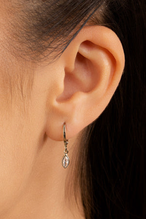 Brinco Argola Click Navete Cristal 2.2 cm Ródio Branco