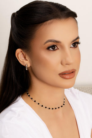 Choker Bolas Geométricas Pretas e Lisas Douradas Ródio Branco