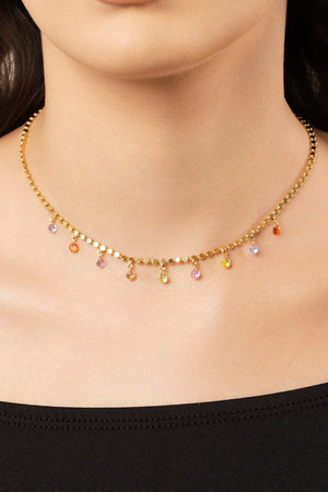 Choker Plaquinhas Pontos de Luz Coloridos Banhado a Ouro 18K