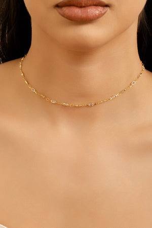 Choker Navetes Cristal Banhado a Ouro 18K