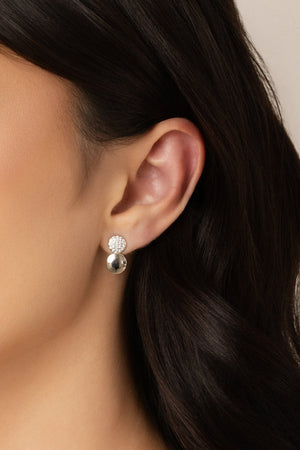 Brinco Redondo Duplo Liso Cravejado Cristal 1.5 cm Ródio Branco