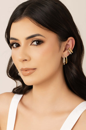 Brinco Argola Click Oval Cravejado Cristal 2.5 cm Banhado a Ouro 18K