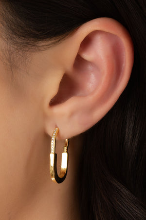 Brinco Argola Click Oval Cravejado Cristal 2.5 cm Banhado a Ouro 18K