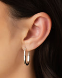 Brinco Argola Click Oval Cravejado Cristal 2.5 cm Ródio Branco