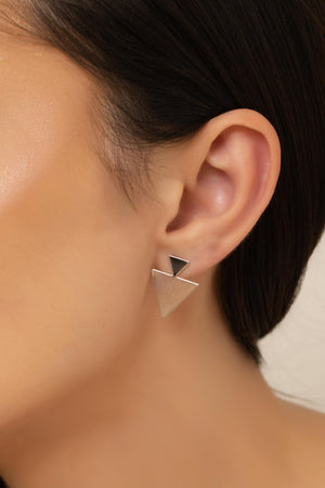 Brinco Triângulo Duplo Liso 2.1 cm Ródio Branco