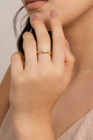 Anel X Cravejado Cristal Tamanho 21 Banhado a Ouro 18K