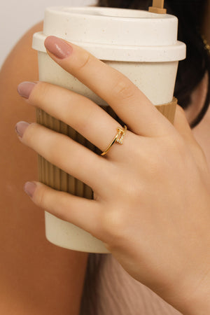 Anel T Cravejado Cristal Tamanho 13 Banhado a Ouro 18K