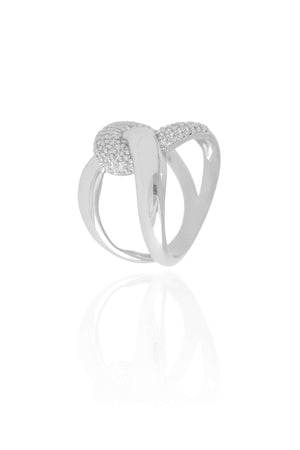 Anel Entrelaçado Cravejado Cristal Tamanho 16 Ródio Branco