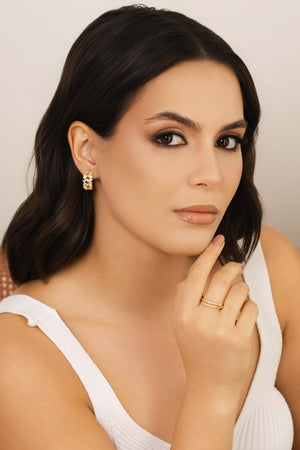 Brinco Argola Baguetes Cristal 1.9 cm Banhado a Ouro 18K