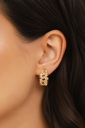 Brinco Argola Baguetes Cristal 1.9 cm Banhado a Ouro 18K