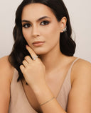 Ear Cuff Flores Cravejado Cristal 2.9 cm Ródio Branco