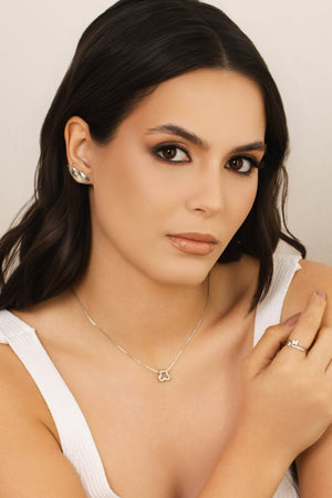 Gargantilha Veneziana Borboleta Vazada Ródio Branco - 45 cm