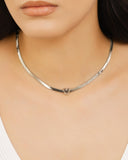 Choker Malha Fita Coração Ródio Branco