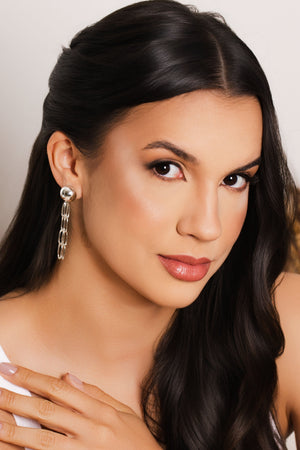 Brinco Meia Bola Franja Elos 6.3 cm Ródio Branco