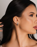 Brinco Palito Duplo Cravejado Cristal 1.9 cm Ródio Branco