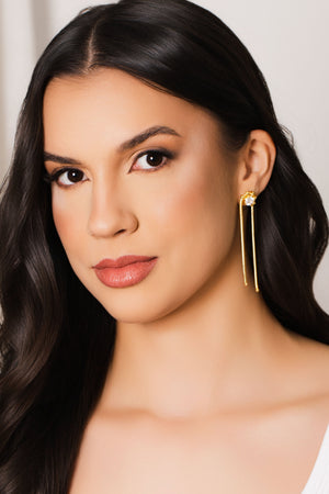 Brinco Rabo de Rato Franja Ponto de Luz 7.2 cm Banhado a Ouro 18K