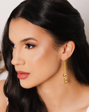 Brinco Argola Click Franjas Bolas Lisas 7.6 cm Banhado a Ouro 18K