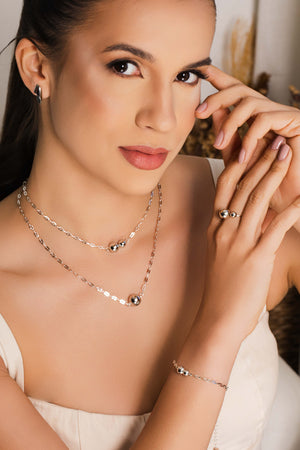 Choker Elos Bolas Lisas Ródio Branco