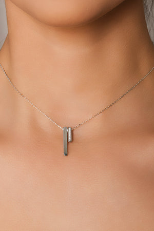 Gargantilha Elos Palitos Duplos Cravejado Cristal Ródio Branco - 40 cm