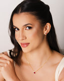 Conjunto Ponto de Luz Rubi Cravejado Cristal Banhado a Ouro 18K