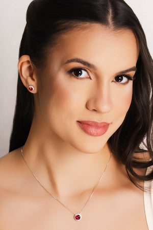 Conjunto Ponto de Luz Rubi Cravejado Cristal Ródio Branco