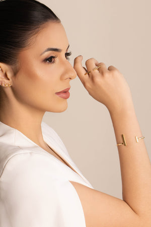 Anel Ajustável Palitos Cravejado Cristal Tamanho M Banhado a Ouro 18K