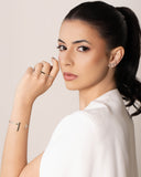 Anel Ajustável Palitos Cravejado Cristal Tamanho M Ródio Branco