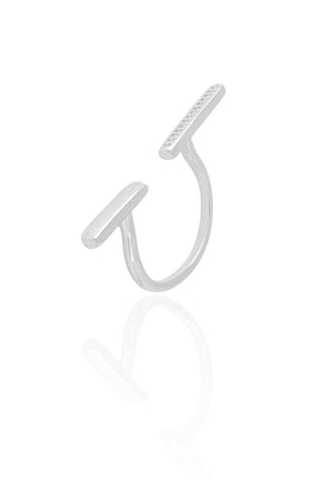 Anel Ajustável Palitos Cravejado Cristal Tamanho M Ródio Branco