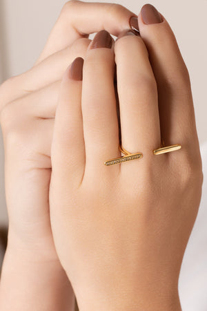 Anel Ajustável Palitos Cravejado Cristal Tamanho G Banhado a Ouro 18K