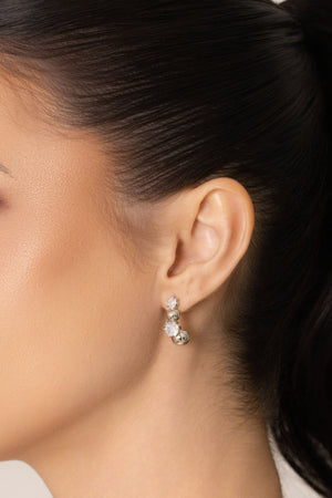 Brinco Pontos de Luz Cristal Bola Lisa Ródio Branco