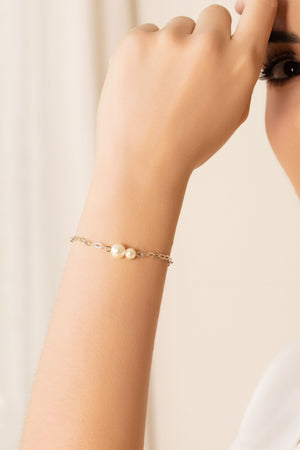 Pulseira Elos Pérolas Ródio Branco