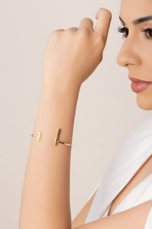 Bracelete Palitos Liso e Cravejado Cristal Banhado a Ouro 18K