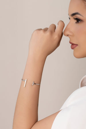 Bracelete Palitos Liso e Cravejado Cristal Ródio Branco