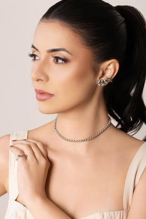 Choker Elos Quadrados 5 mm Ródio Branco