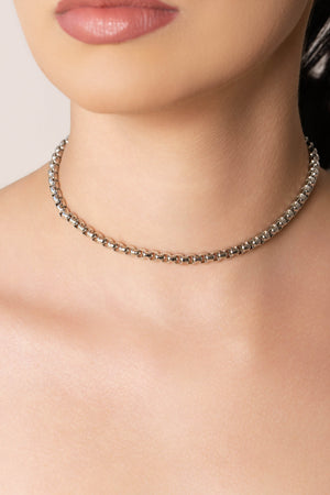 Choker Elos Quadrados 5 mm Ródio Branco