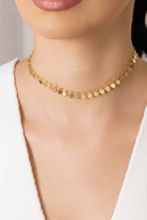 Choker Plaquinhas Corações Banhado a Ouro 18K