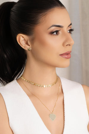 Gargantilha Veneziana Coração Flat Liso Banhado a Ouro 18K - 45 cm