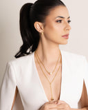 Gargantilha Gravata Dupla Elos Bola e Pérola Banhado a Ouro 18K