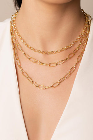 Gargantilha Tripla Elos Ovais e Portugueses Banhado a Ouro 18K