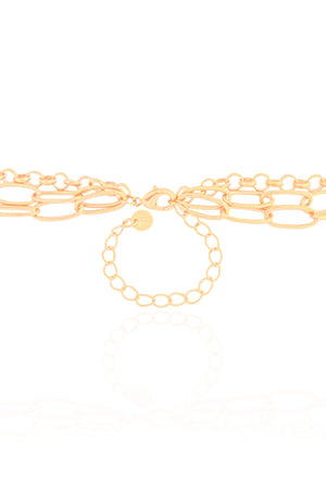 Gargantilha Tripla Elos Ovais e Portugueses Banhado a Ouro 18K