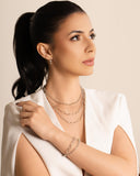 Gargantilha Tripla Elos Ovais e Portugueses Ródio Branco