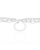 Gargantilha Tripla Elos Ovais e Portugueses Ródio Branco