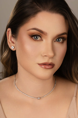 Brinco Ponto de Luz Tela Cristal 8 mm Ródio Branco